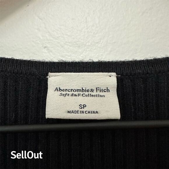 Abercrombie & Fitch Women's Black Faux-Wrap Ribbed Sweater Dress S - Picture 4 of 7